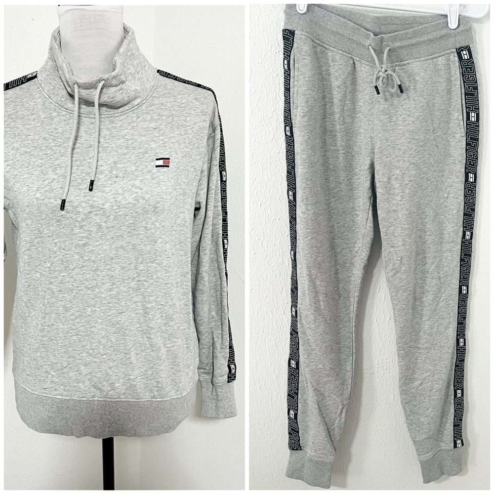 Tommy Hilfiger Sport XS Jogger Set Top Cowl Neck Sweatshirt Pant Tapered Leg EUC